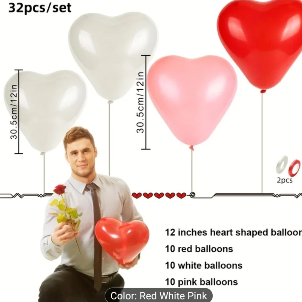 Heart Celebration Balloon Set - Red, White, Pink